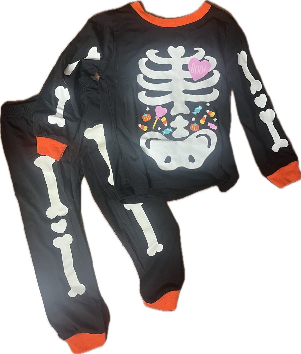 Glow in the dark Halloween skeleton bones candy pajama long sleeve 100%cotton 4t